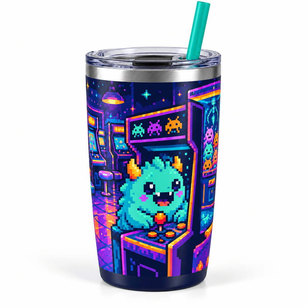 Pixel Arcade Monster Straw Tumbler — product view