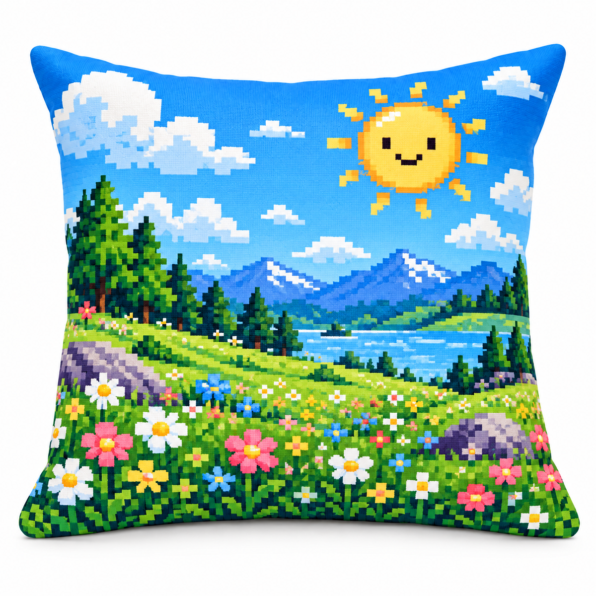 Pixel Sunshine Meadow Throw Pillow — product view