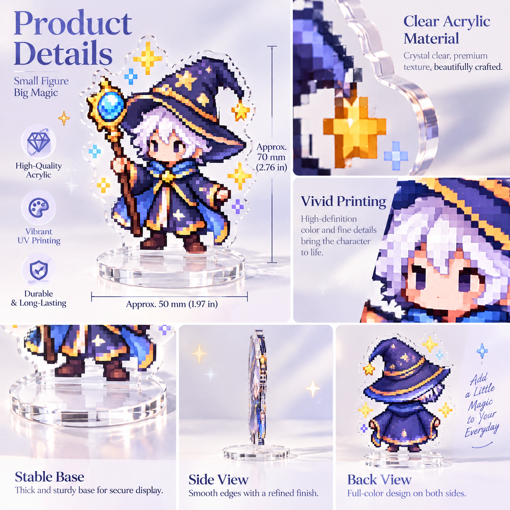 Pixel Wizard Acrylic Standee — design details