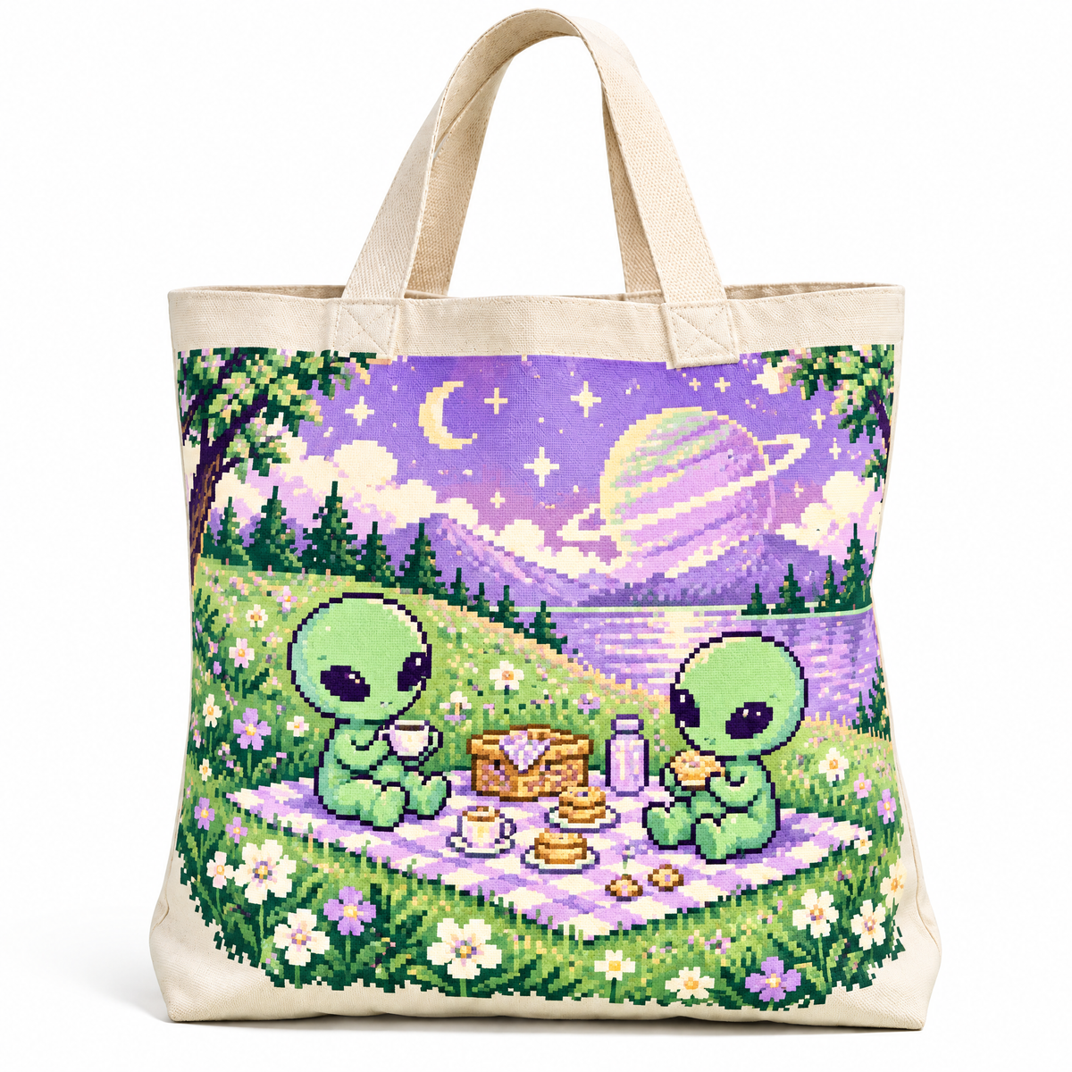 Pixel Alien Picnic Canvas Tote — product view