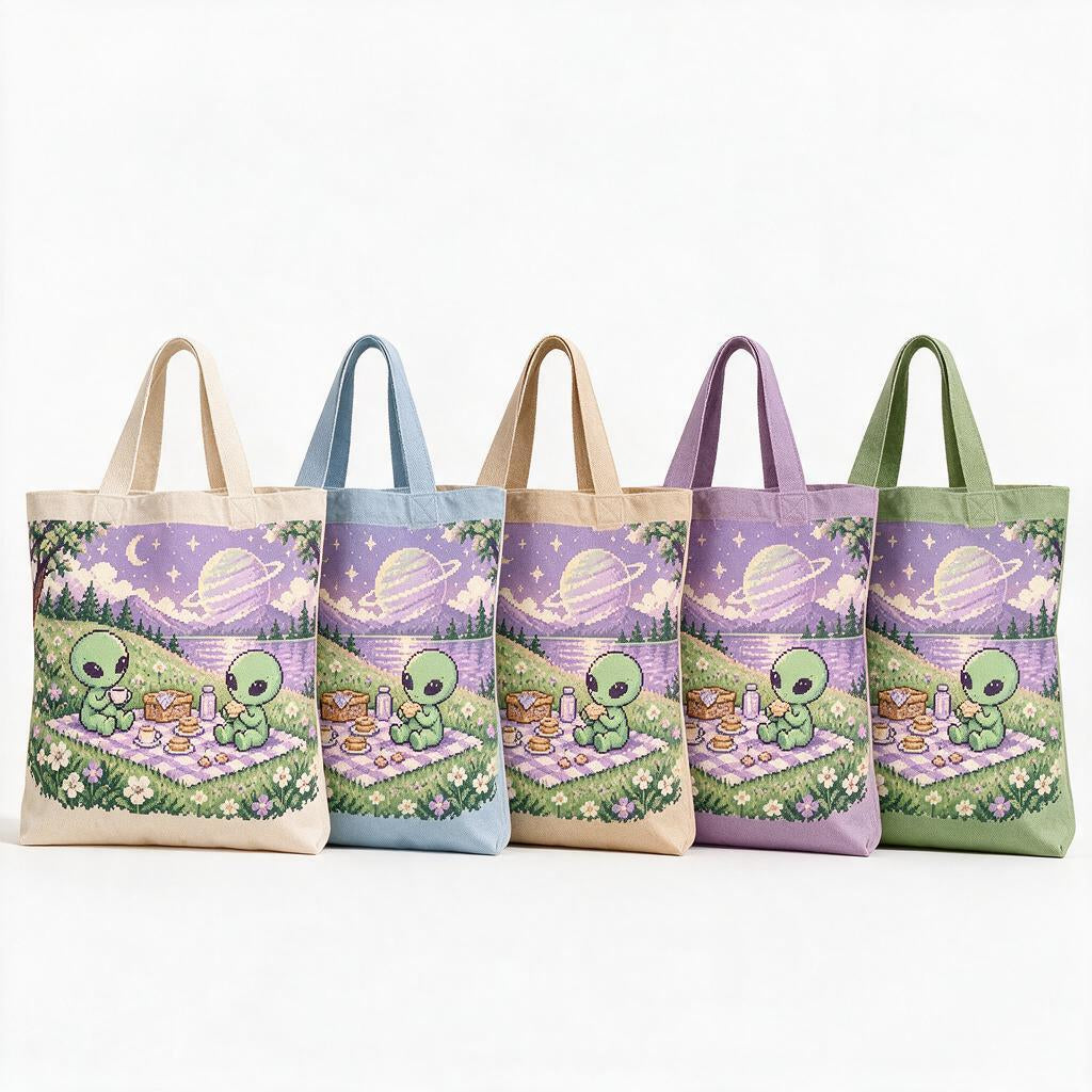 Pixel Alien Picnic Canvas Tote — additional design reference