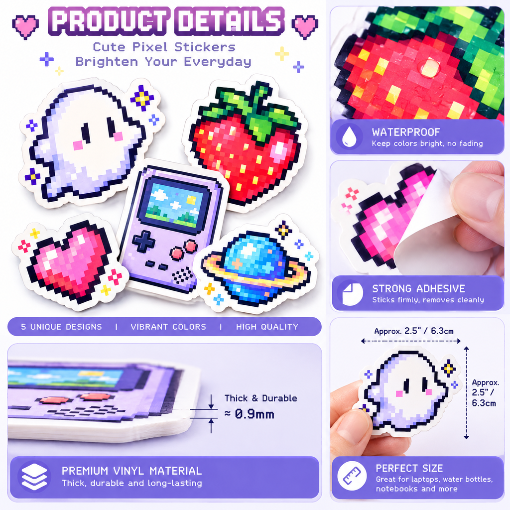 Retro Pixel World Sticker Pack — design details