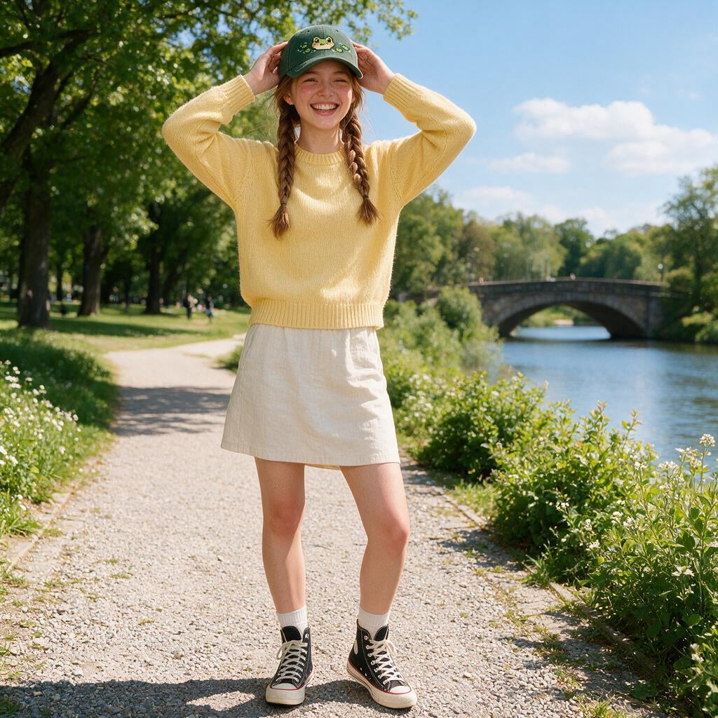 Pixel Frog Embroidered Baseball Cap — in use