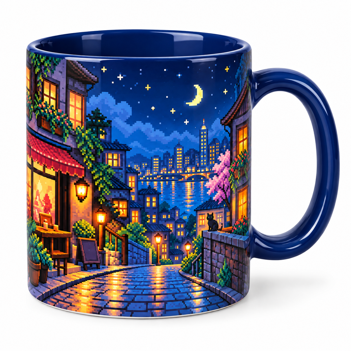 Pixel Night City Ceramic Mug — product view