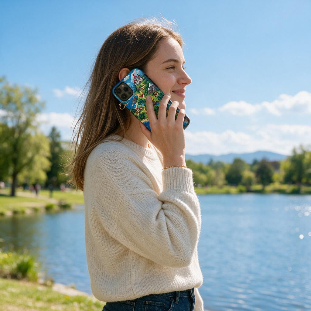 Pixel Fantasy Quest Phone Case — in use