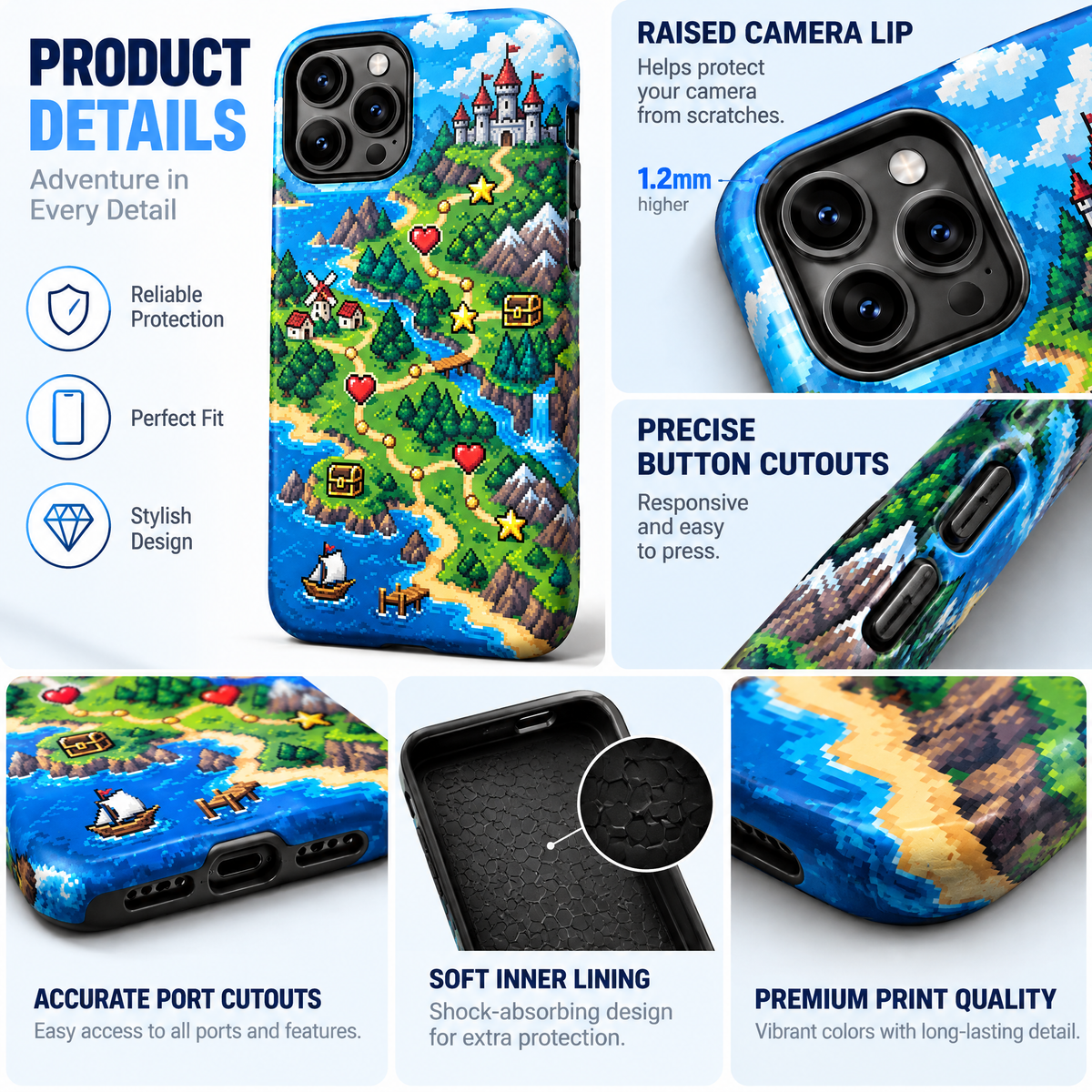 Pixel Fantasy Quest Phone Case — design details