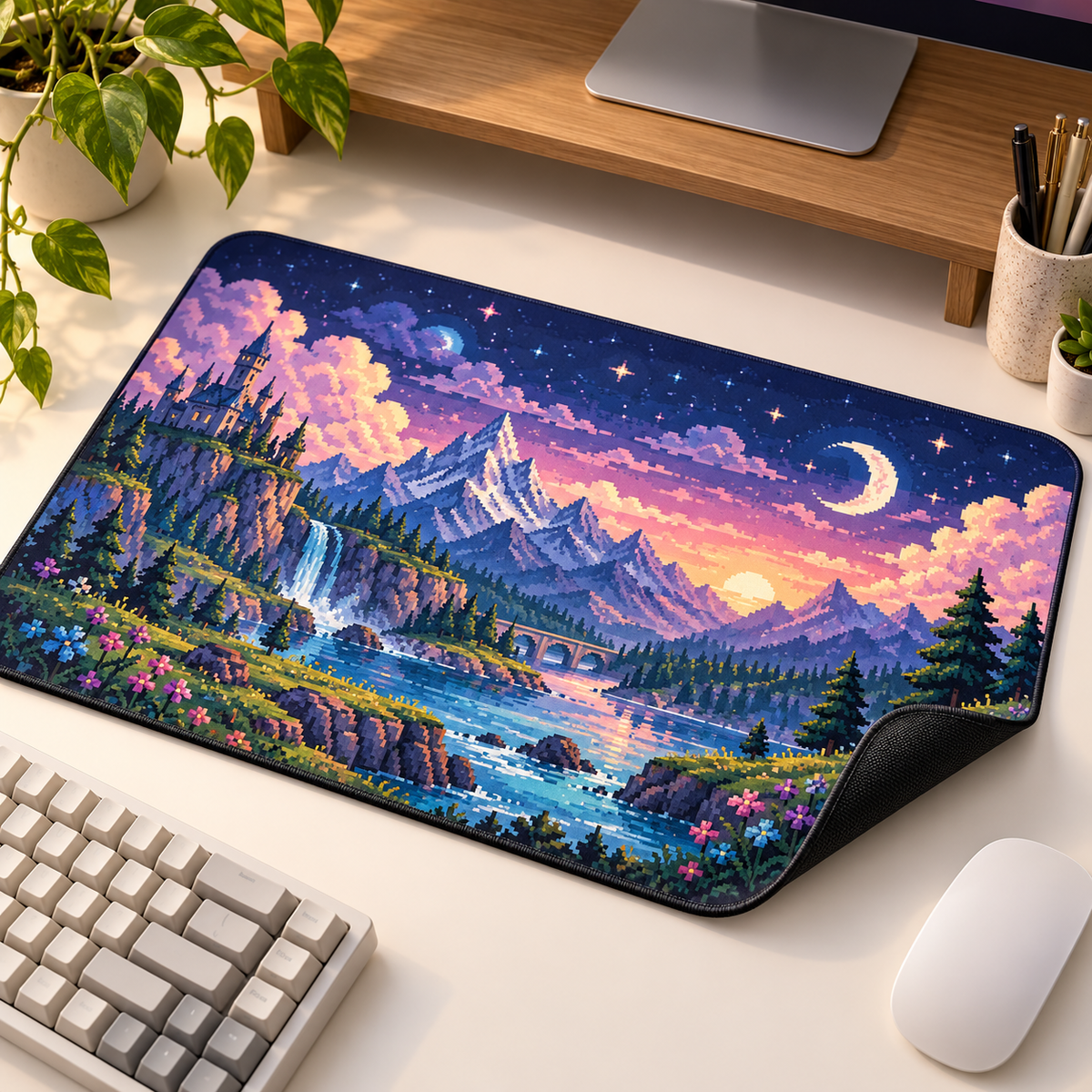 Pixel Fantasy Landscape Desk Mat